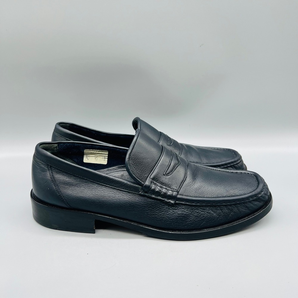 Bally Shoes Mens 8 Black Leather Penny Loafers Moc Toe Slip On Dress Casual